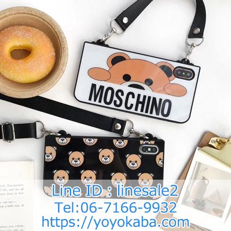 モスキーノ IPHONEXS/XRrケース ショルダーバッグ型 可愛い 熊柄 