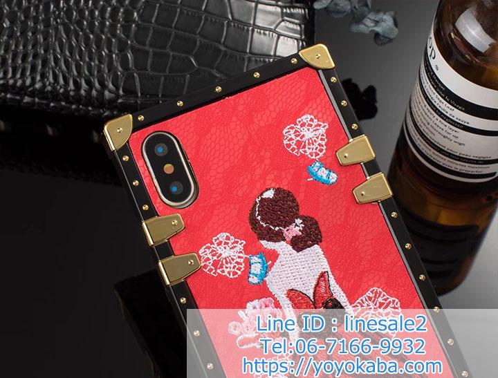 刺繍女の子ロゴiPhone X保護カバー