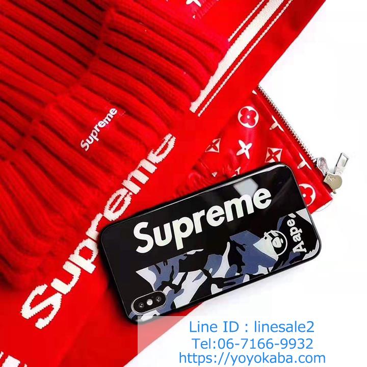 ブランド柄 Supreme 夜光 背面ガラス ケース