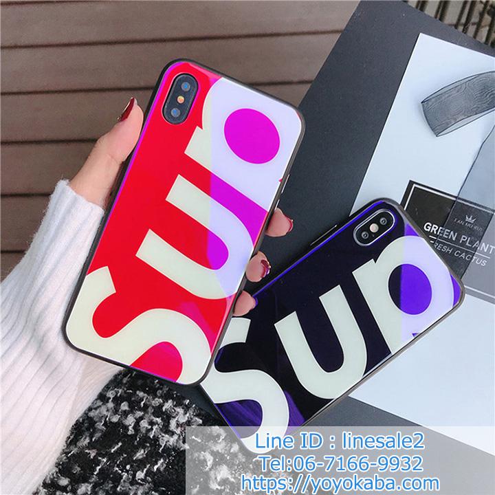 背面ガラス supreme iPhone8 iPhone7PLUS ペアケース